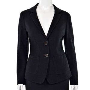 St. John Caviar 2-Button Wool Blend Pique Knit Jacket in Black
